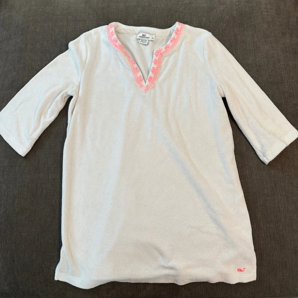 Vineyard Vines Terry Cloth Tunic Girls L 14 White Pink Excellent Swim Coverup - Picture 1 of 3